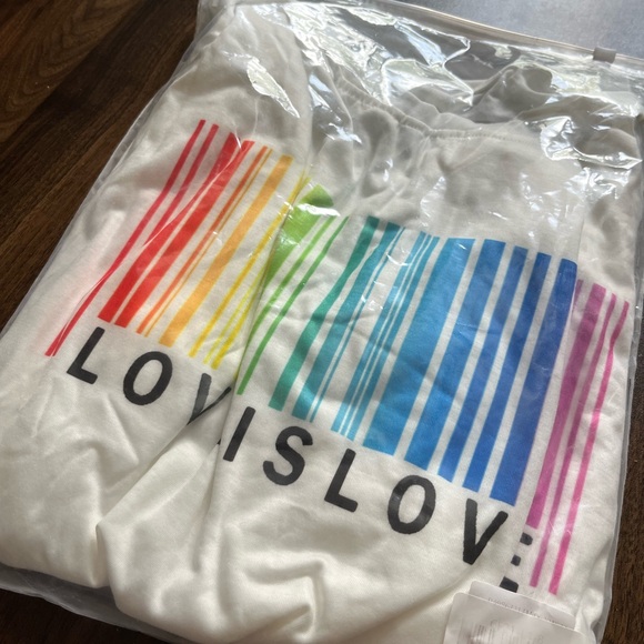 New Rainbow Striped Letter Print White Tank Top - Picture 2 of 2